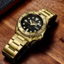 Seiko 5 Sports Automatic Black Dial Gold Steel Strap Watch For Men - SRPK18
